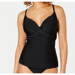 Island Escape Puerto Azul Push-up Underwire Tankini Swim Top Black 6